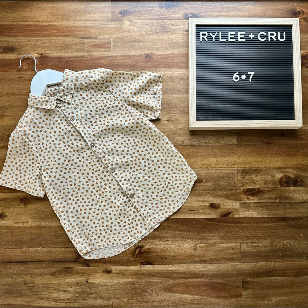 Rylee + Cru Cream Button-Down Shirt with Brown Dot Print